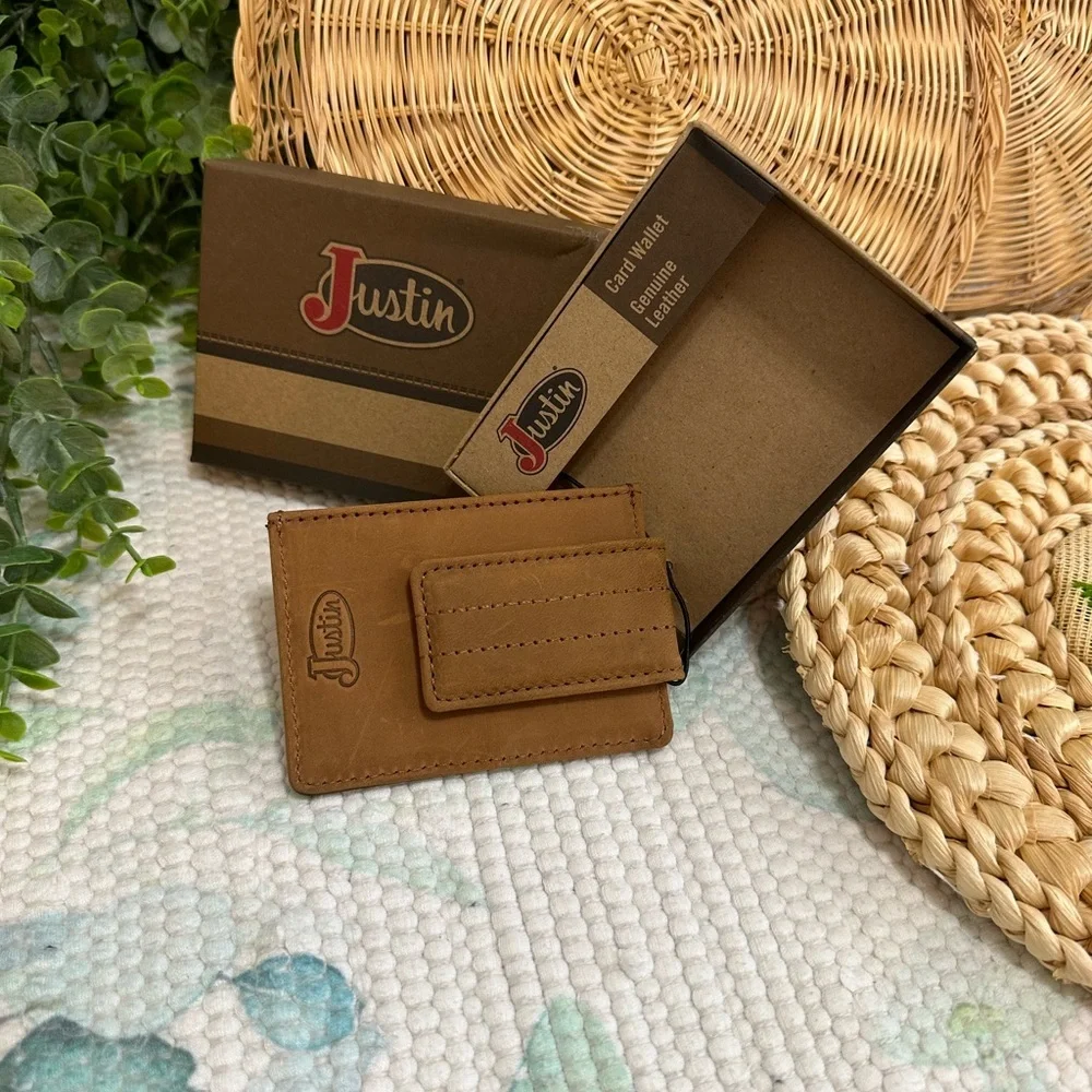 New Justin Card Wallet Serape Inlay Leather New In Box